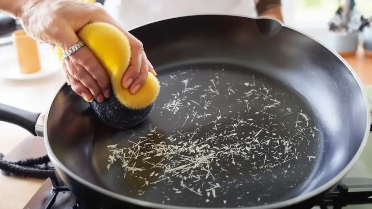 Una spugna abrasiva danneggia un quarto delle padelle antiaderenti, rivelano gli esperti